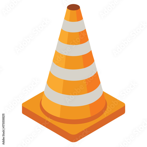 A single orange and white striped traffic cone on a flat surface