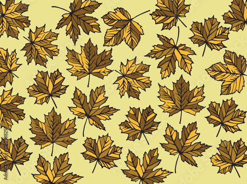 Seamless Autumn Leaves Pattern  Hand-Drawn Maple Leaf Vector Background