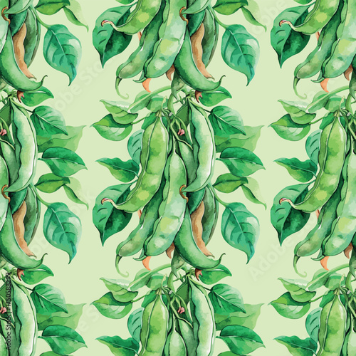 Green Beans Organic Watercolor Vegetable Seamless Pattern