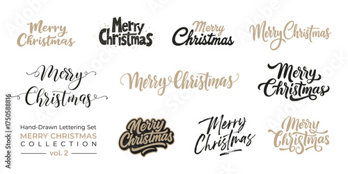 Merry Christmas handwritten brush lettering and modern calligraphy vector set.