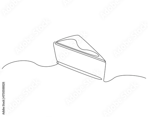 Slice cake continuous line art. Piece of cake one line drawing. Dessert, bakery and pastry concept vector illustration