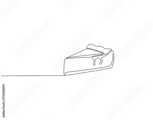 Slice cake continuous line art. Piece of cake one line drawing. Dessert, bakery and pastry concept vector illustration