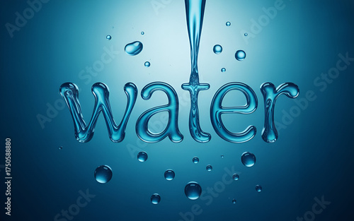 The word Water with drops around it on a blue background