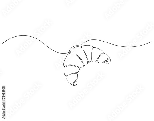 Croissant bread continuous line art. Croissant for breakfast one line drawing. French bread concept vector illustration