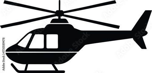 Helicopter silhouette vector illustration, simple side view aviation design, minimal air transport icon