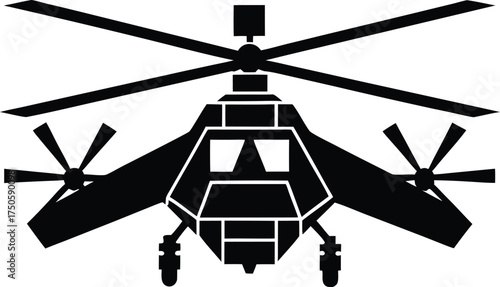Military helicopter silhouette vector, army aviation aircraft design, flat minimal combat transport icon