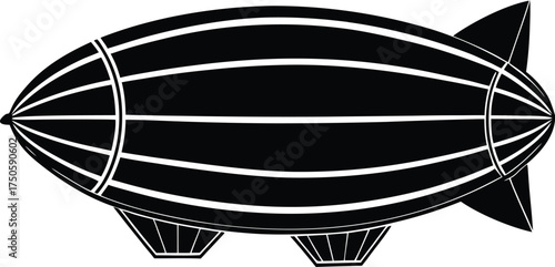 Airship silhouette vector illustration, zeppelin or blimp retro aviation design, minimal flat style