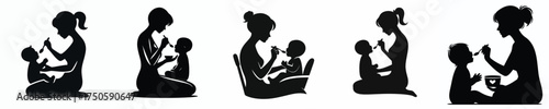 vector silhouette of mother feeding her baby
