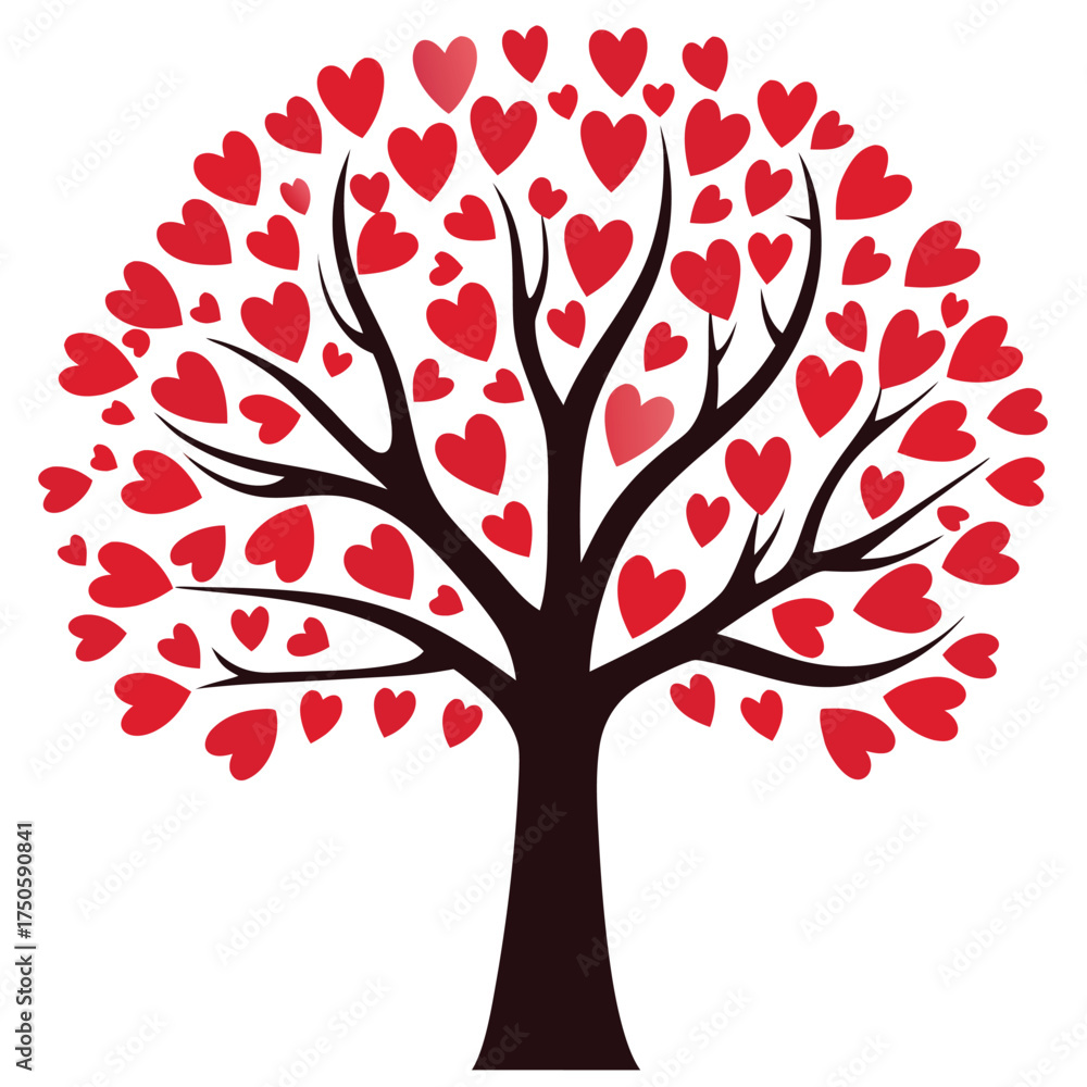 Fototapeta premium A beautiful tree with many red hearts forming its leafy crown