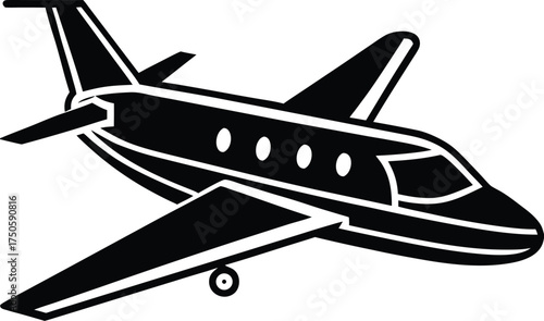 Private jet airplane silhouette vector, luxury business aviation aircraft, minimal travel logo design