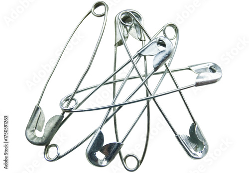 Group of safety pins isolated on white
