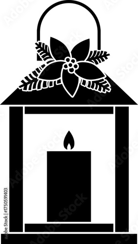 Christmas lantern with poinsettias and candle silhouette.
Transparent background. SVG.