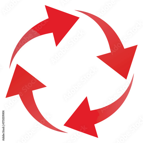 Four red arrows forming a circular clockwise rotation pattern