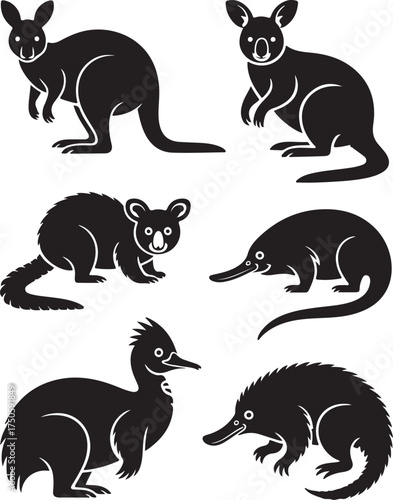 Australian wildlife animal silhouettes for design and branding use