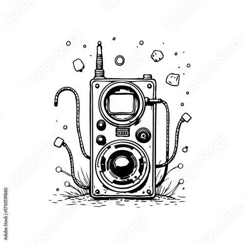 Abstract radio communication device outline, futuristic electronic gadgets isolated, imaginative