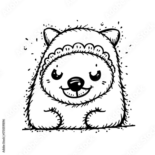 Adorable fuzzy creature illustration brings charming simplicity and playful design to captivate