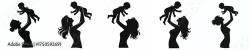vector silhouette of a happy mother lifting her baby up