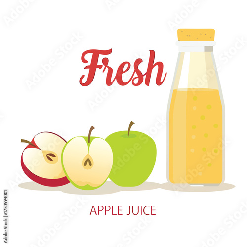 Illustration of fresh apple juice with apples and a bottle design