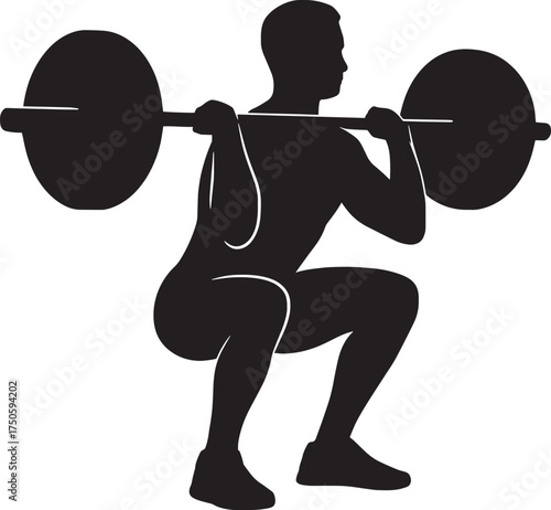 Barbell Front Squat Fitness Pose Silhouette Vector – Strength Training Gym Illustration in Ultra HD