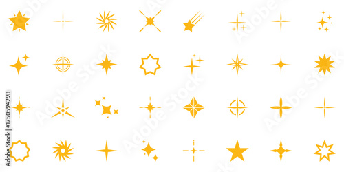 Set of orange sparkle stars. Twinkle stars collection. Stars icon vector illustration