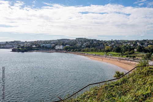 Torquay seafront looking towards Corbyn head and the Grand hotel. English riviera and Torbay picture. 
