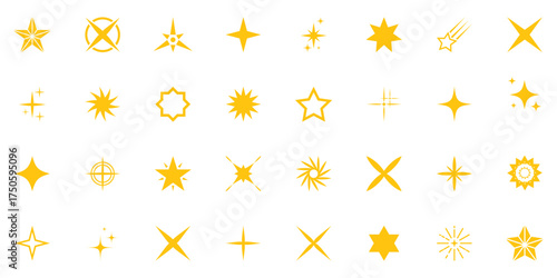 Retro futuristic sparkle icons collection. Set of star shapes. Abstract cool shine effect sign vector design. Blinking stars, sparks and sparkles set. Abstract shine effect sign. Shining twinkle star