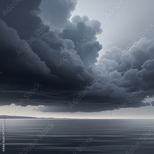 Dramatic Storm Clouds Over the Ocean - A Serene Yet Ominous Scene.
