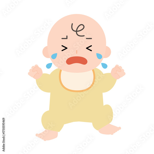 大声で泣く赤ちゃんの全身のイラスト