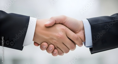 Two business people shaking hands in agreement and partnership