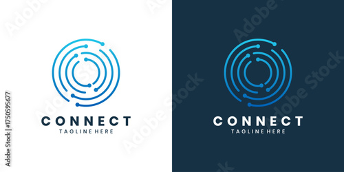 Connection logo with circular digital network symbol