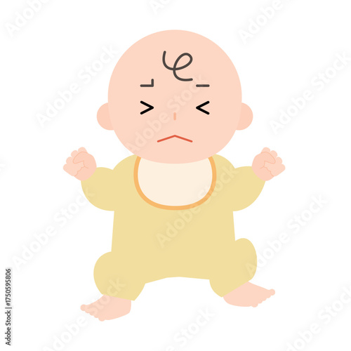 泣き出しそうな赤ちゃんの全身のイラスト