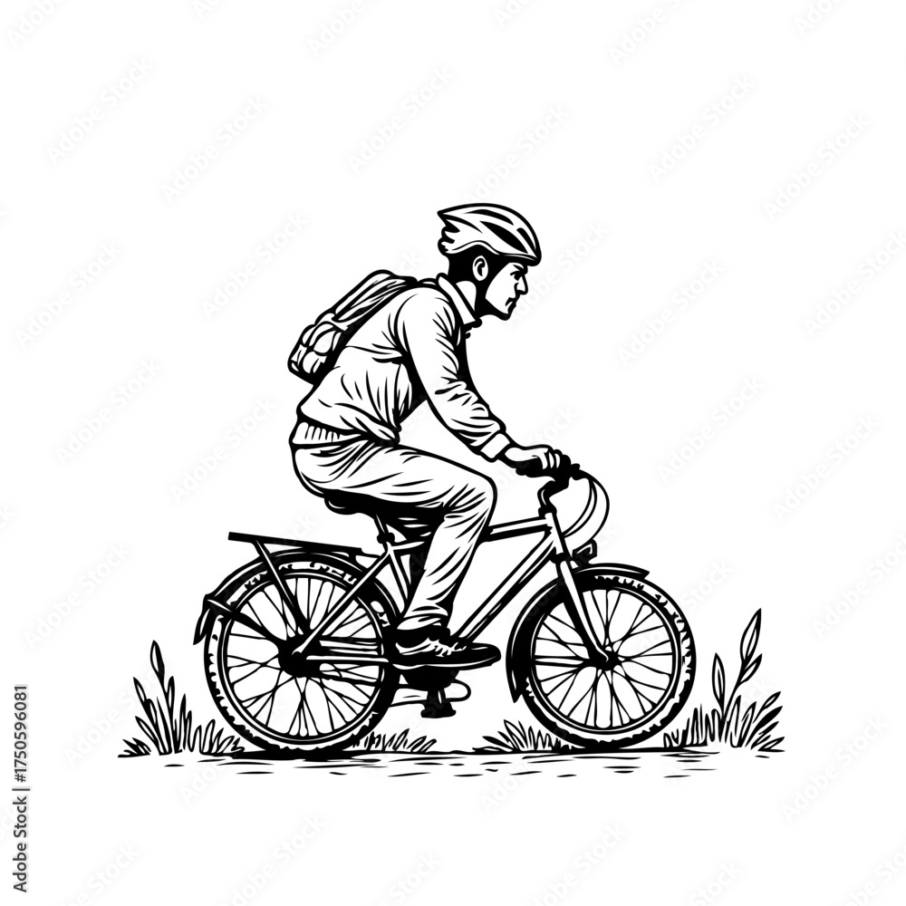 Naklejka premium Cyclist navigates outdoors with bicycle adventure ride surrounded by scenic nature exploring