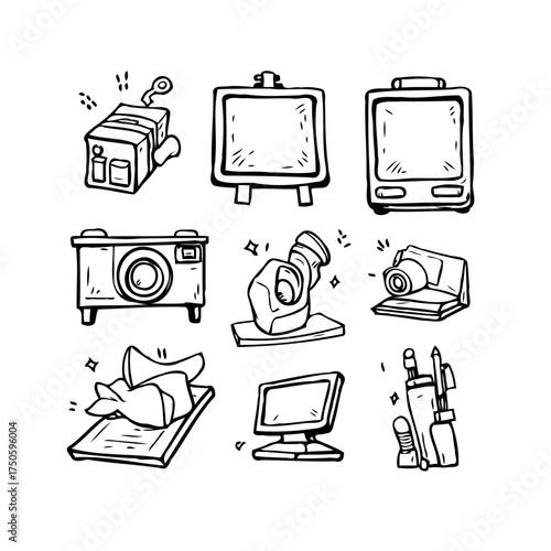 Creative gadgets and tools for art creation illustration showcasing diverse artistic expression in