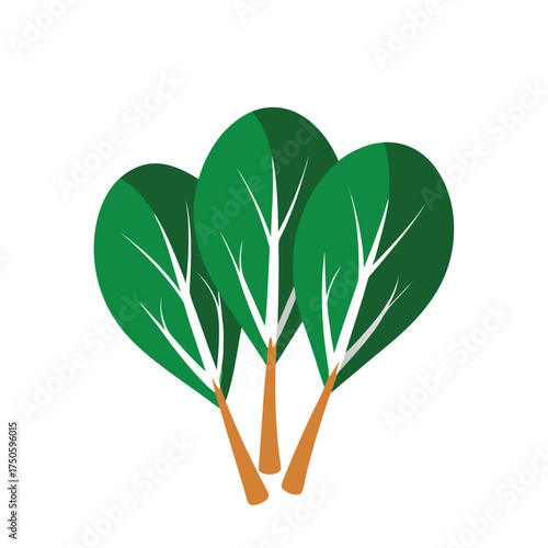 A simple illustration of three green leaves with orange stems