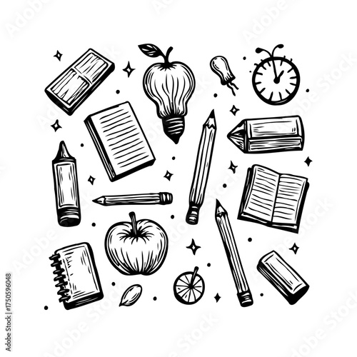 Creative learning tools and school supplies arrangement for back to school season and student life