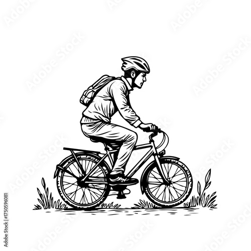 Cyclist navigates outdoors with bicycle adventure ride surrounded by scenic nature exploring
