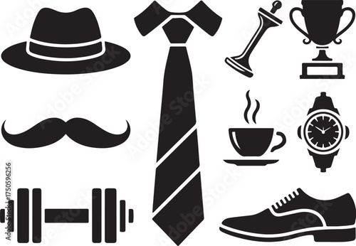 Iconic symbols representing success, style, and a gentleman's lifestyle