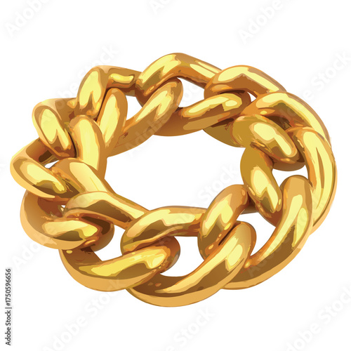 A realistic rendering of a golden chain detailed and brightly illuminated