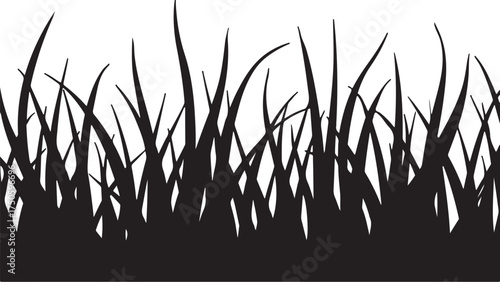 Black silhouette of grass blades on white background