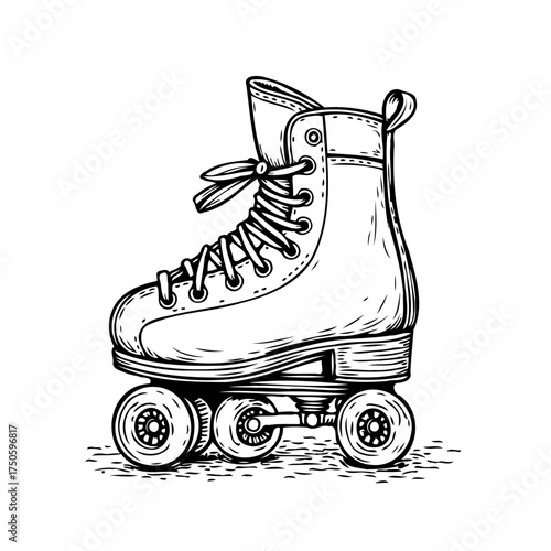 Detailed vintage roller skate illustration showcasing classic design and recreational wheeled