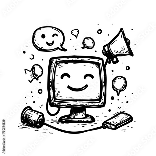 Digital connection expressing joyful communication through retro computing with engaging dialogue