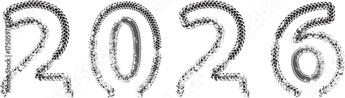 Tire Tracks . New year 2026. Car tread silhouette. Vector

