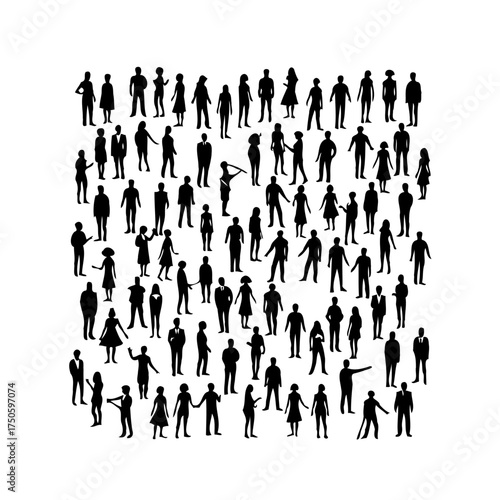 Diverse crowd silhouette illustration depicting community unity showcasing teamwork and