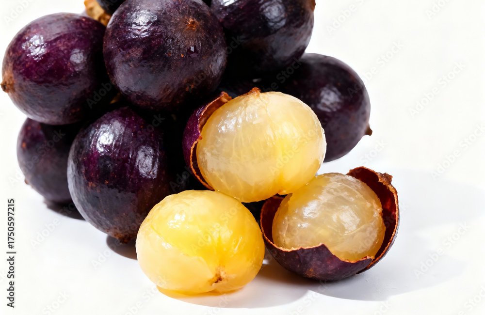 Fototapeta premium Delicious Freshly Picked Tropical Jabuticaba Fruits on a White Background