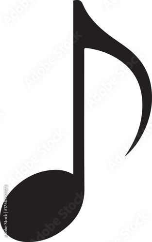 A simple black eighth note symbol on a stark white background representing a fundamental element of musical notation, Generative Ai
