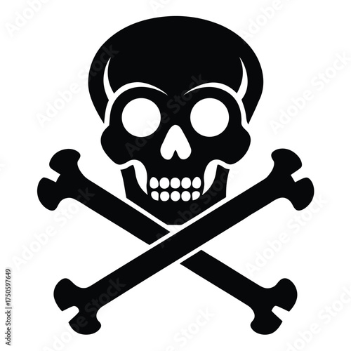 A stark black and white image of a skull and crossbones symbol