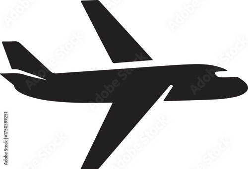 Silhouette of a modern jet airplane in flight against a stark white background, Generative Ai
