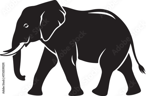 Silhouette of a majestic african elephant walking with its trunk down and tusks visible, Generative Ai
