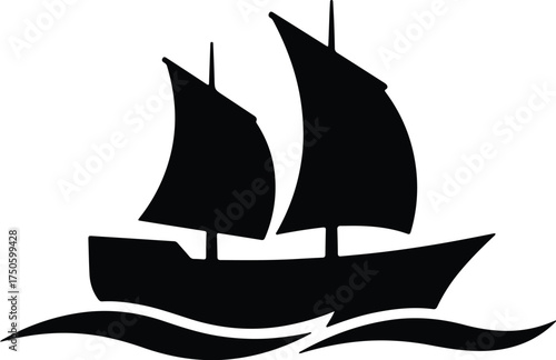 Vector silhouette dhow sailing boat on water illustration