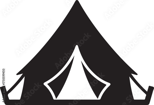 Simple silhouette of a traditional bell tent with an open entrance on a white background, Generative Ai
